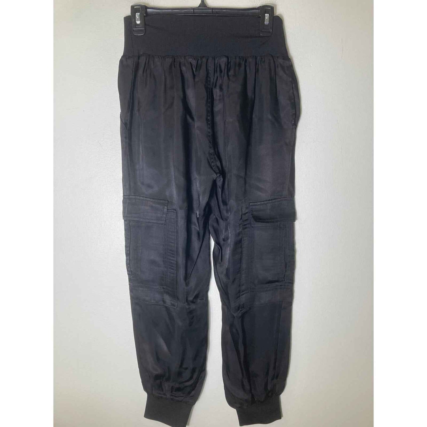Cinq a Sept Black Pull On Cargo Joggers. Fabric is Cupro Sz M