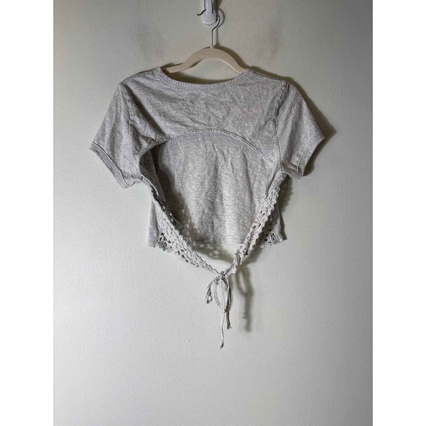 Aerie Gray Crochet Tie Back Top Sz L
