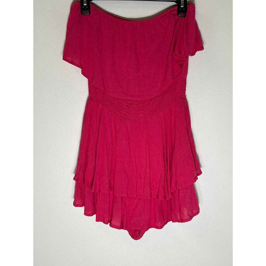 Big Water Blue Sky Hot Pink Strapless Mini Romper Sz M