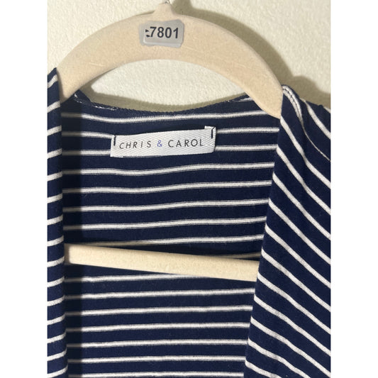 Chris & Carol Navy and White Stripe Cap Sleeve Cardigan Wrap One Size