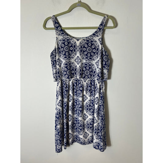 Charlee Navy and White Pattern Dress Sz S