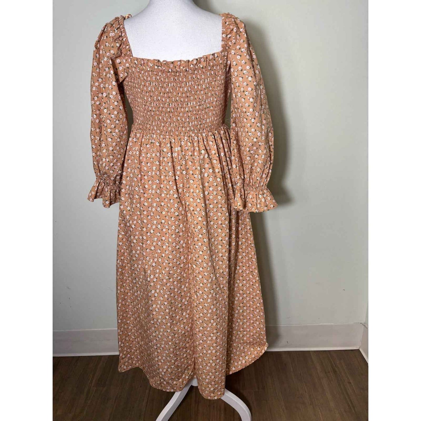 English Factory TAn Floral Peasant Dress Sz L