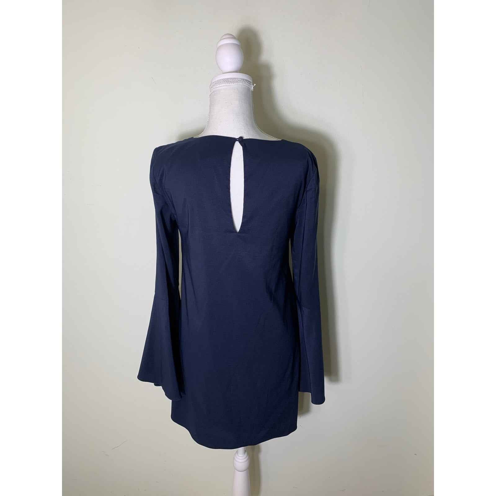 Likely Navy Blue Long Bell Sleeve Mini Shift Dress Sz 0