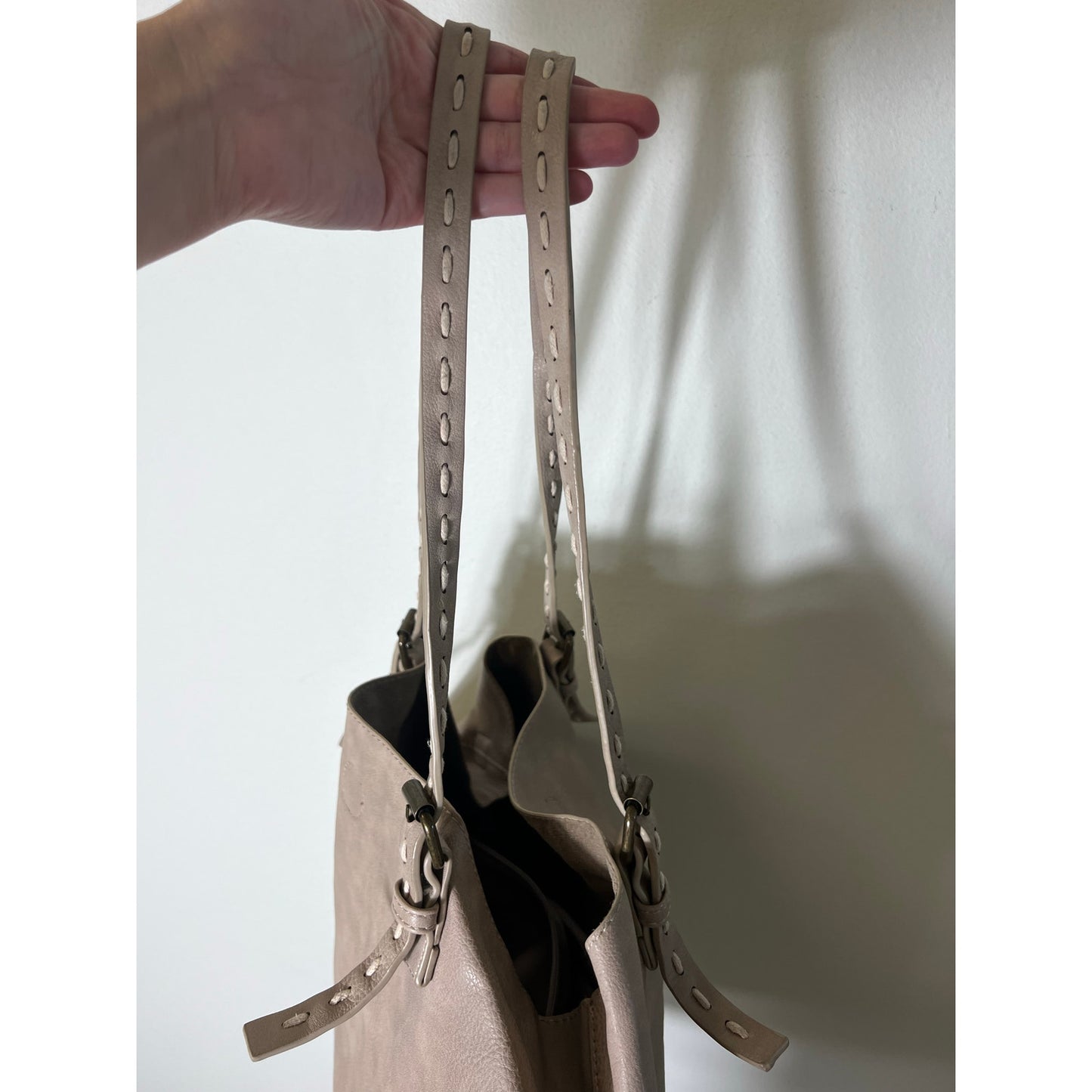 Taupe Colored Leather Shoulder Bag