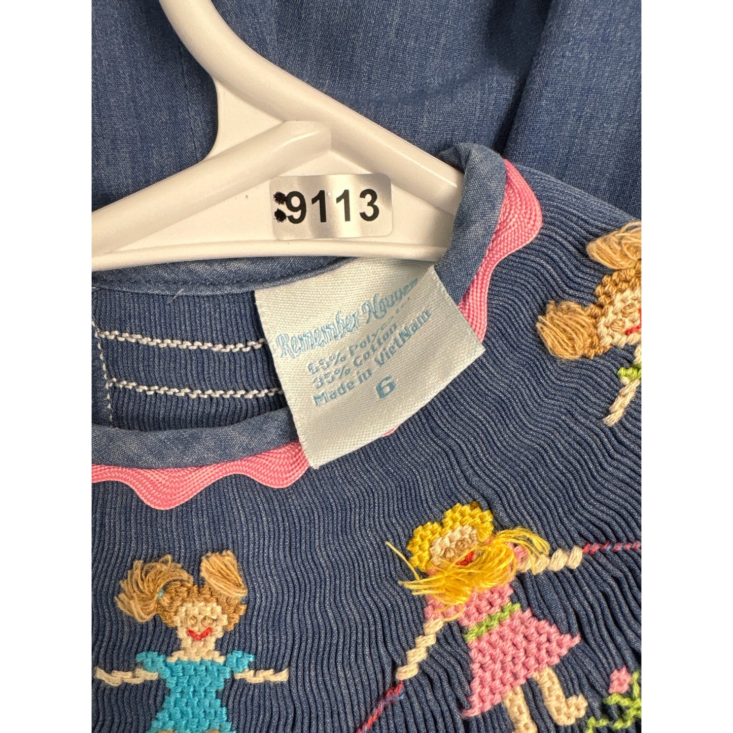 Girls Vintage Remember Nguyen Denim blue smocked jump rope dress Sz 6