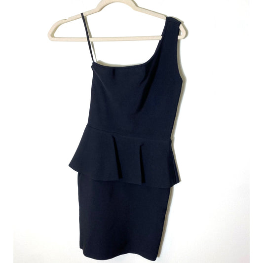 BCBG Maxazria Black One Shoulder Peplum Mini Dress Sz XS