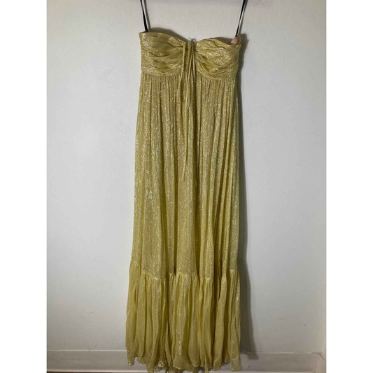 Halston Shimmery Silver threaded Yellow Gown Sz 8
