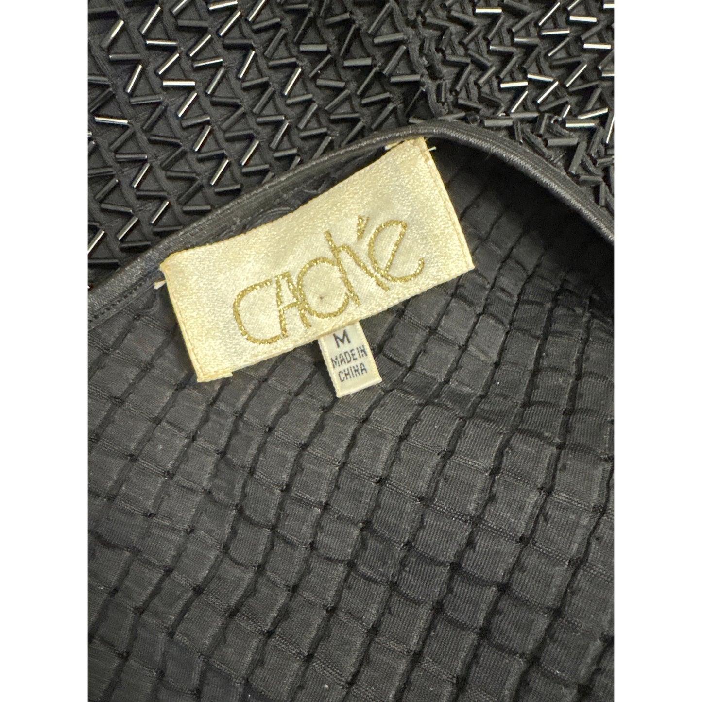 Cache Black Short Sleeve V-Neck Beaded Skirt and Shirt Sz M