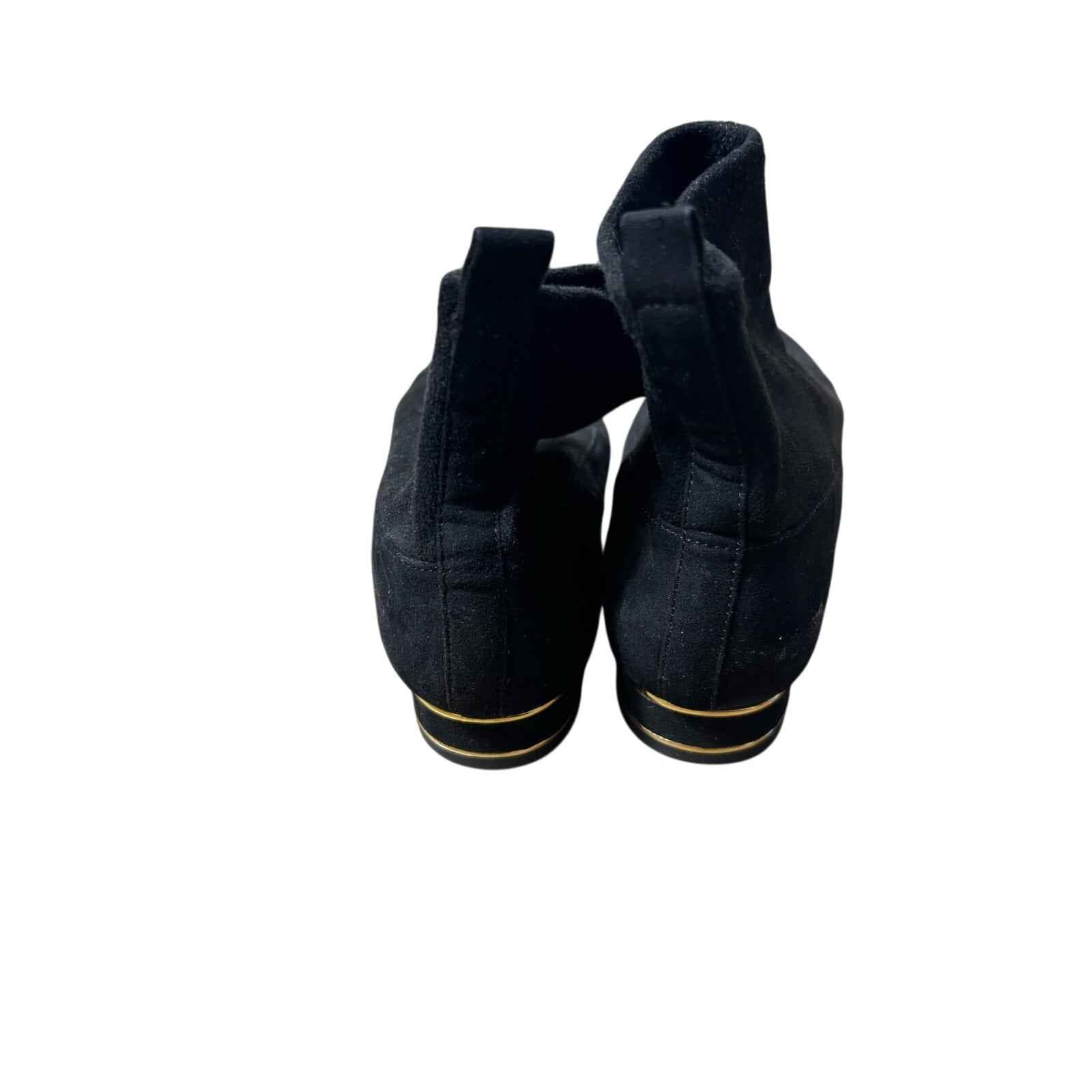 Zara Woman Black Faux Suede Flat Bootie with Gold Detailing Sz 35