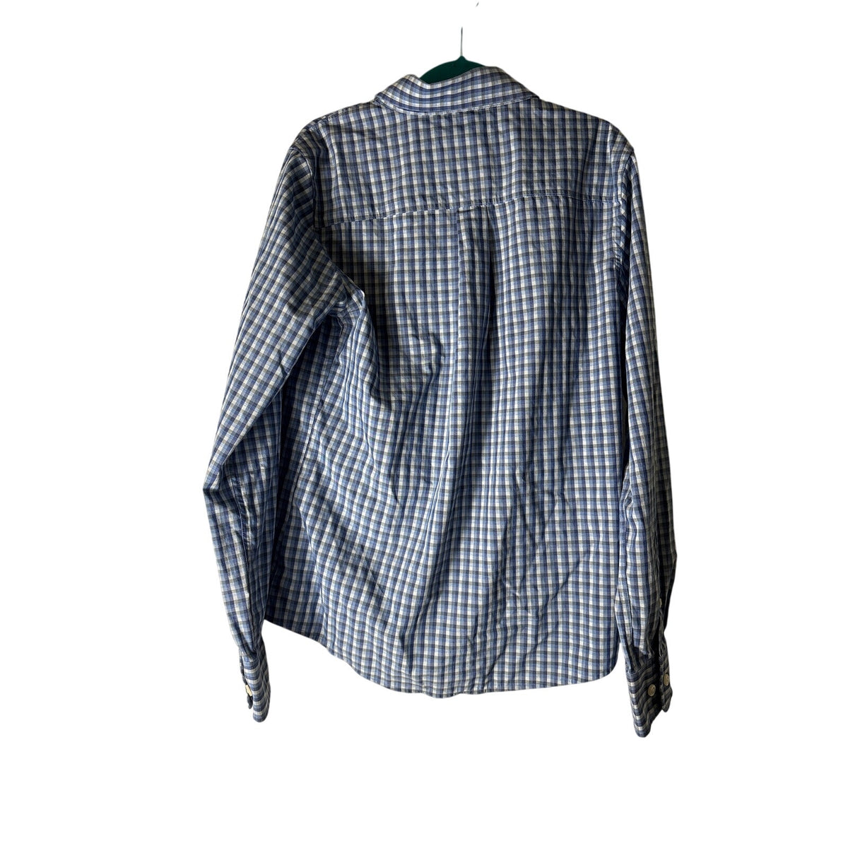Boys Johnnie O Blue and Gray Gingham Check Button Up Shirt Sz 12