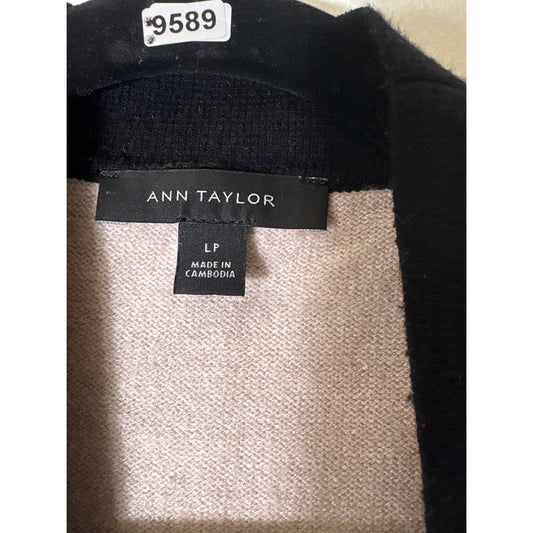 Ann Taylor Khaki and Black Trimmed Cardigan Sz LP