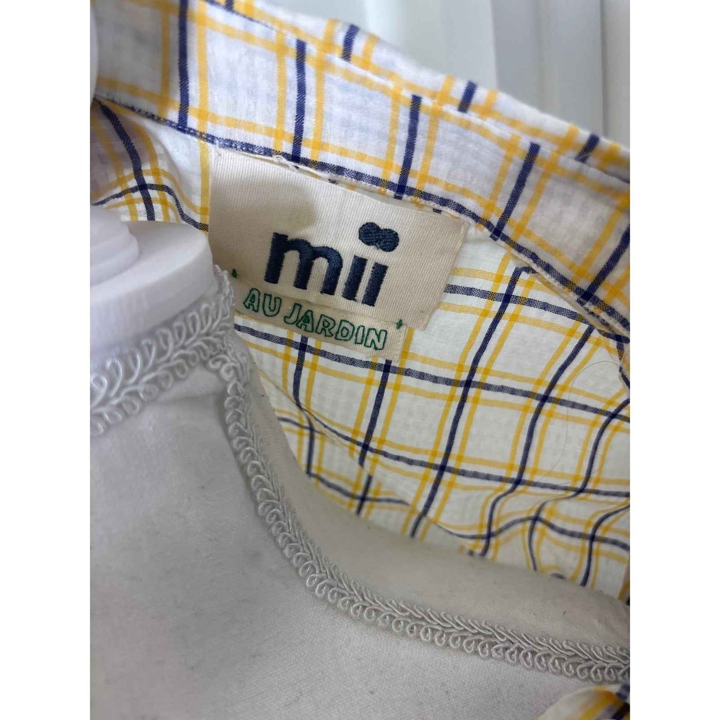 Mii Au Jardin Blue and Yellow Plaid Cap Sleeve Maxi Dress sz M