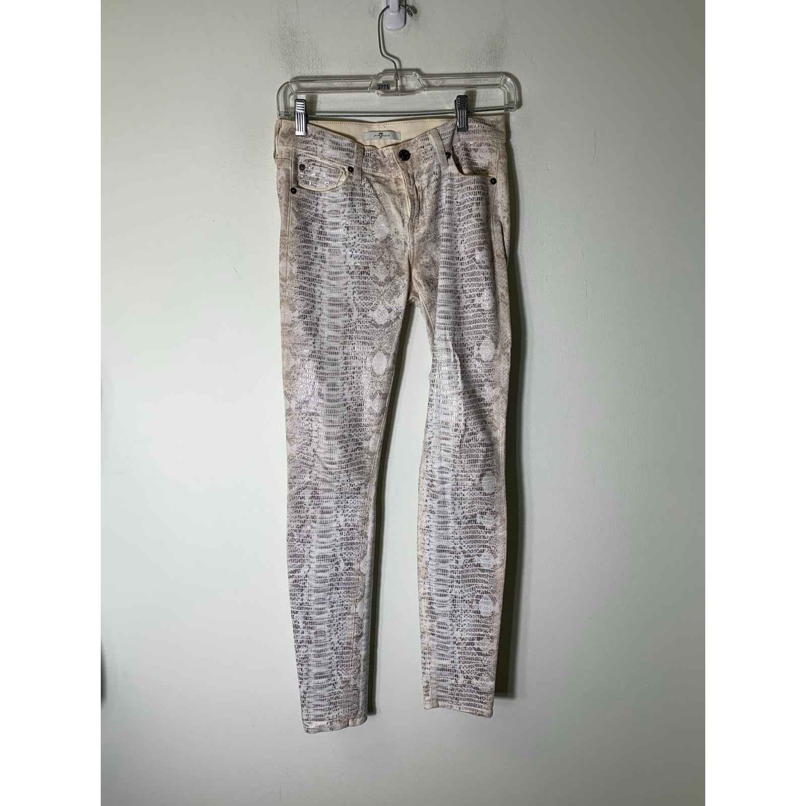 7 for All Mankind Off White Snakeskin Skinny Ankle Jeans Sz 25