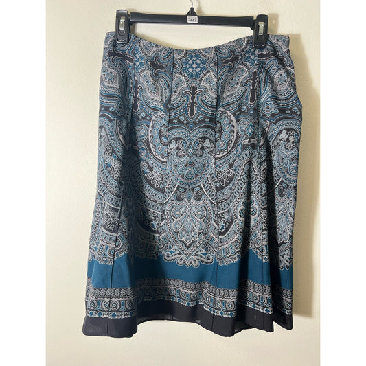 Ann Taylor Blue Black Paisley A Line Skirt Sz 10P