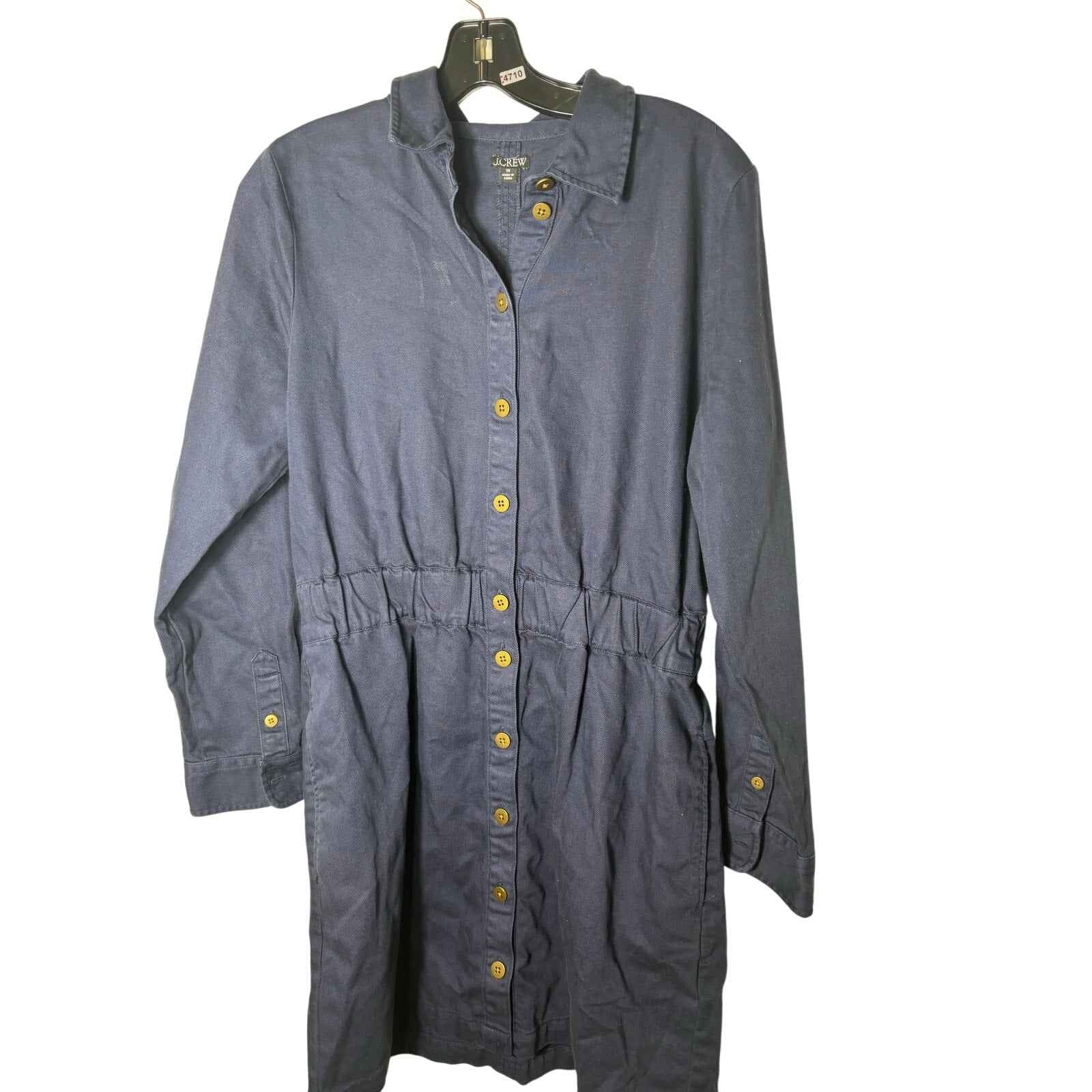 J. Crew Navy Long Sleeve Knee Length Button Up Utility Dress Sz 10
