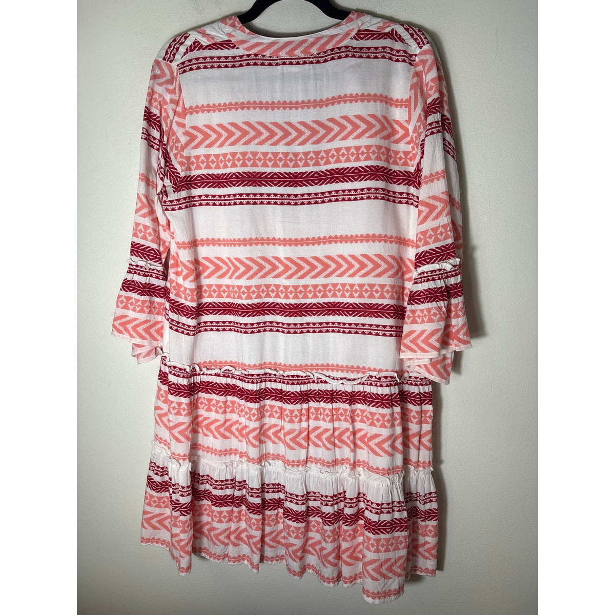 THML Pink Design Stripe Tiered V Neck Dress Sz S