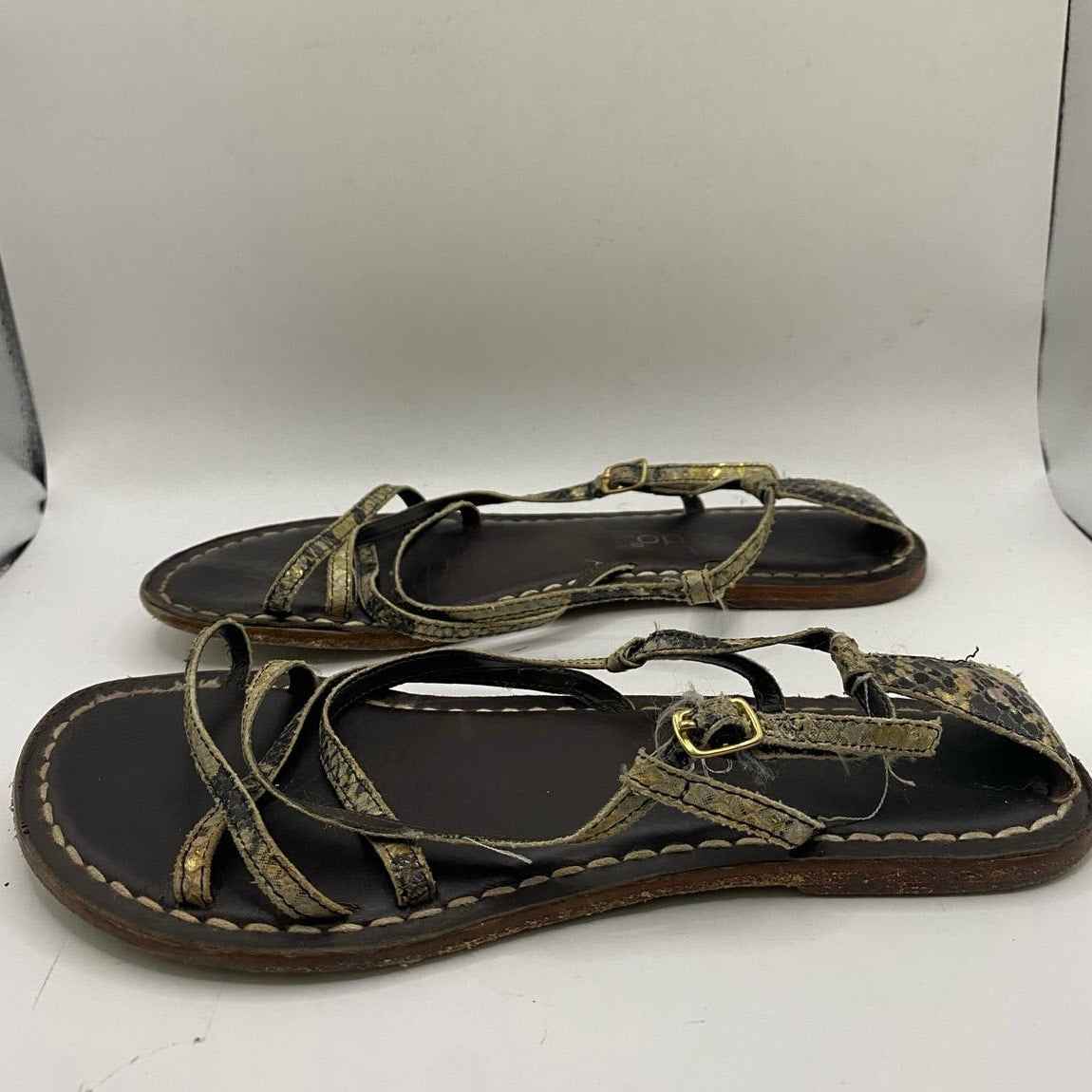 Bernardo Gold Snake Skin Strappy Flat Sandals Sz 8