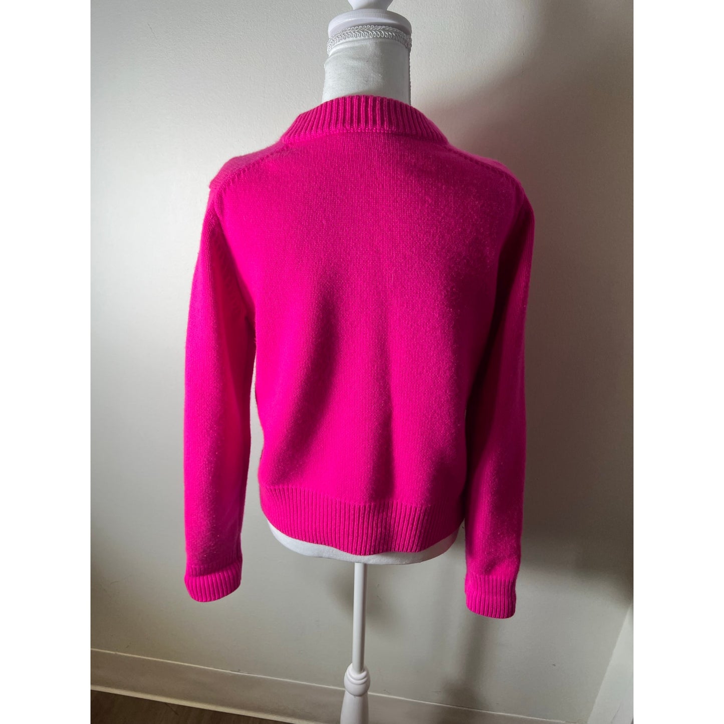 Tibi Hot Pink Crew Ribbed Neck 100% Cashmere Sweater Sz M