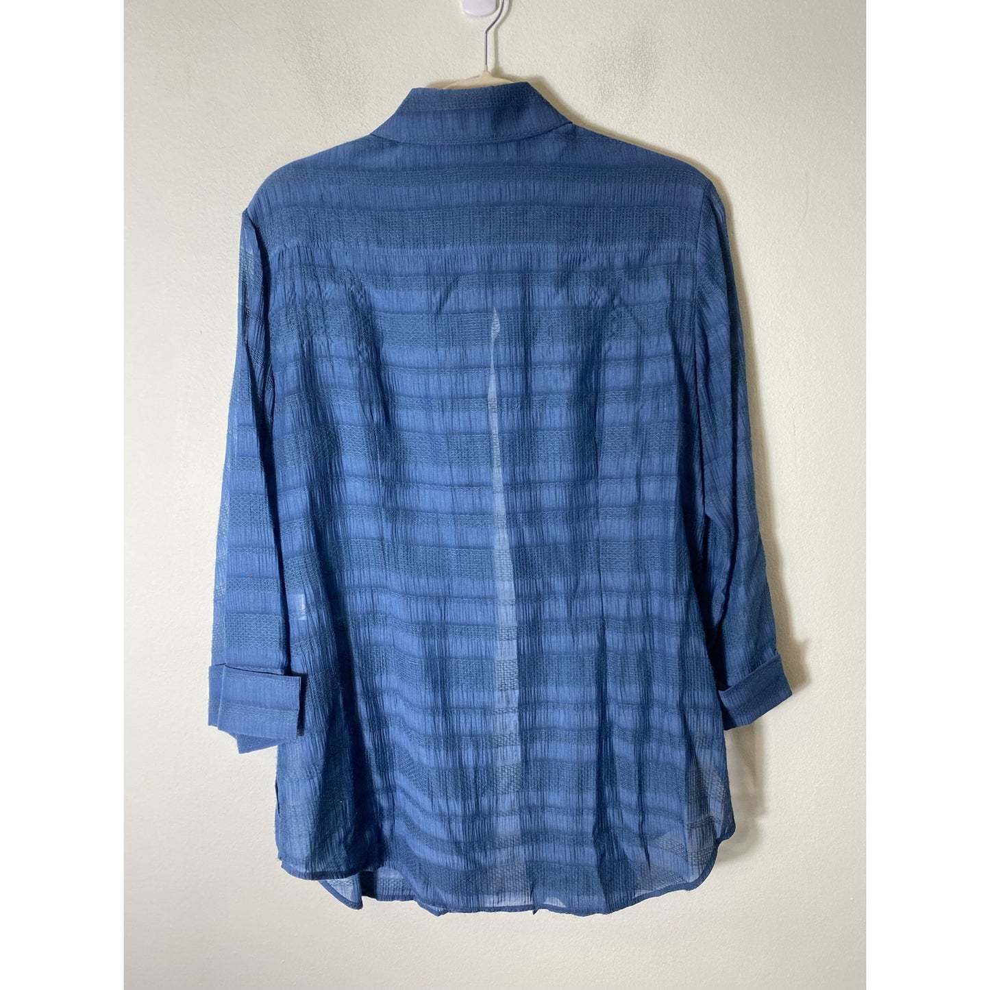 Paperwhite Sheer Blue 3/4 Sleeve Button Front Shirt Sz 12