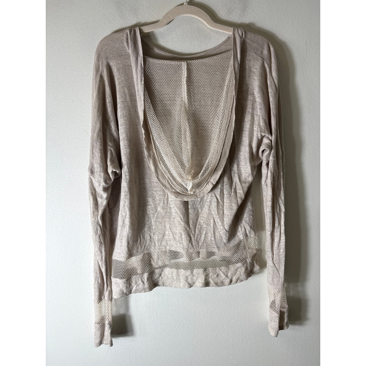 Alexis Beige Mixed Media Knit/Net Hooded Sweater Sz OS