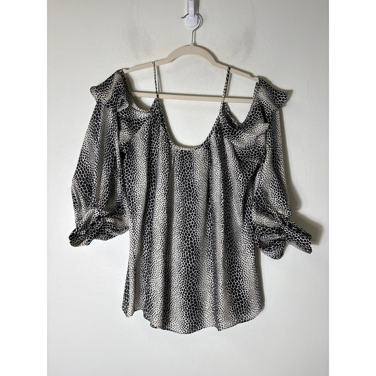 Parker Black and White Speckled Cold Shoulder Long Sleeve Top Sz S