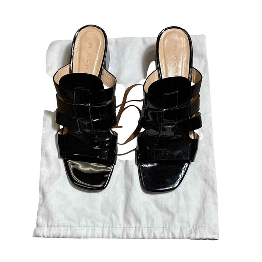 M. Gemi Mare Mule Black Patent Woven Sandals Sz 39.5