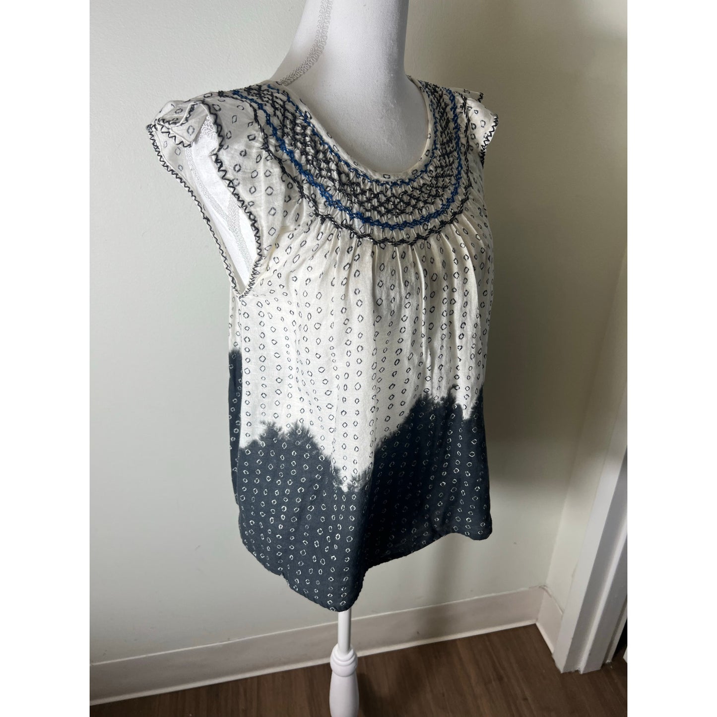 Apiece Apart Blue Grey Sleeveless Patterned Top Sz XS