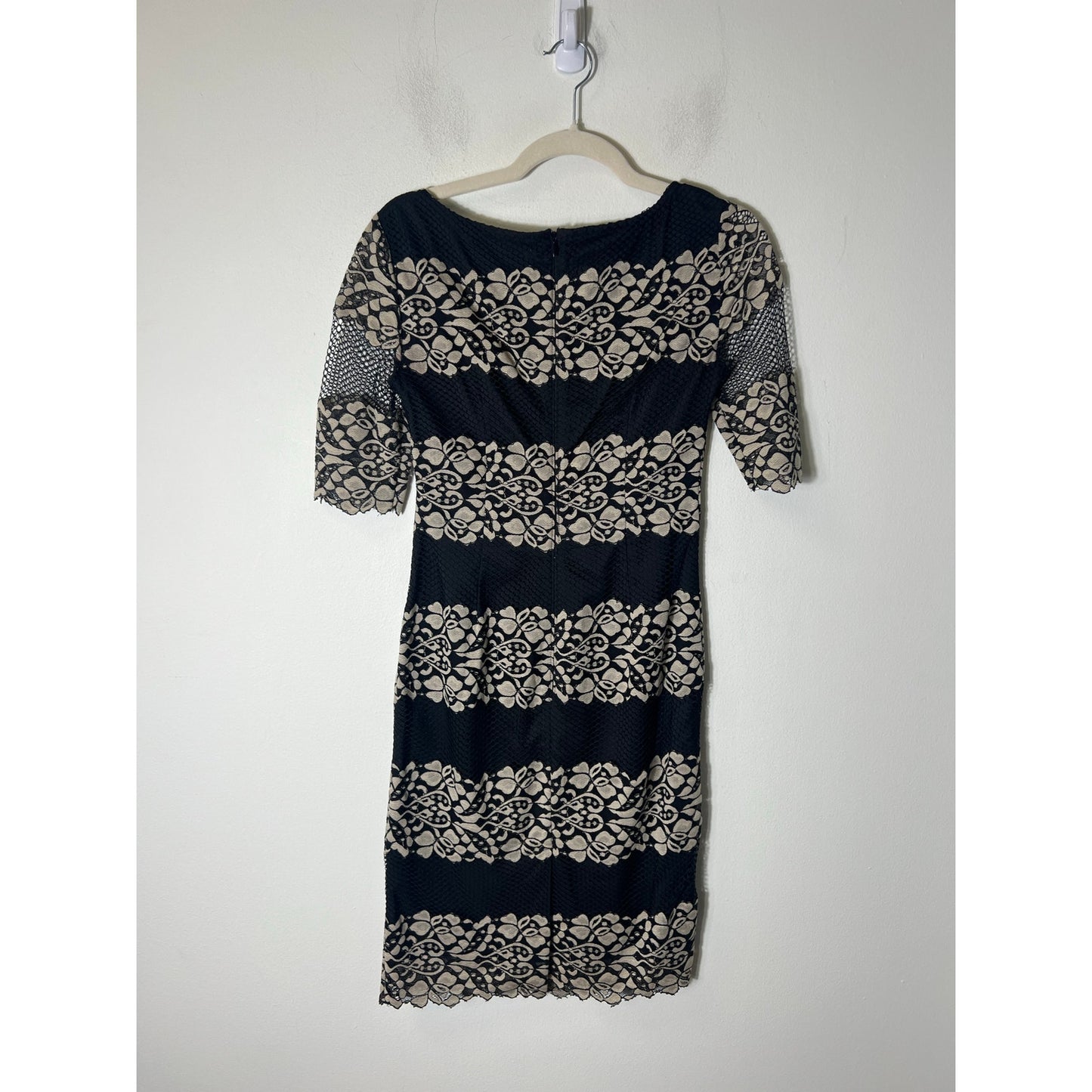 Antonio Melani Black and Nude Short Sleeve Midi Pencil Dress Sz 0