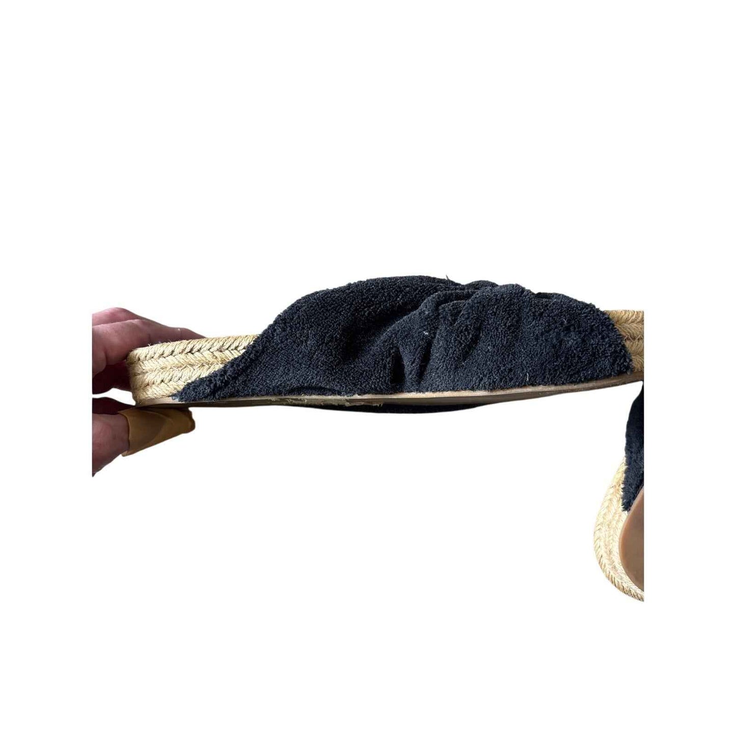 Mara and Mine Black Terry Cloth Snkot Slides Sz No size, 10" heel to toe