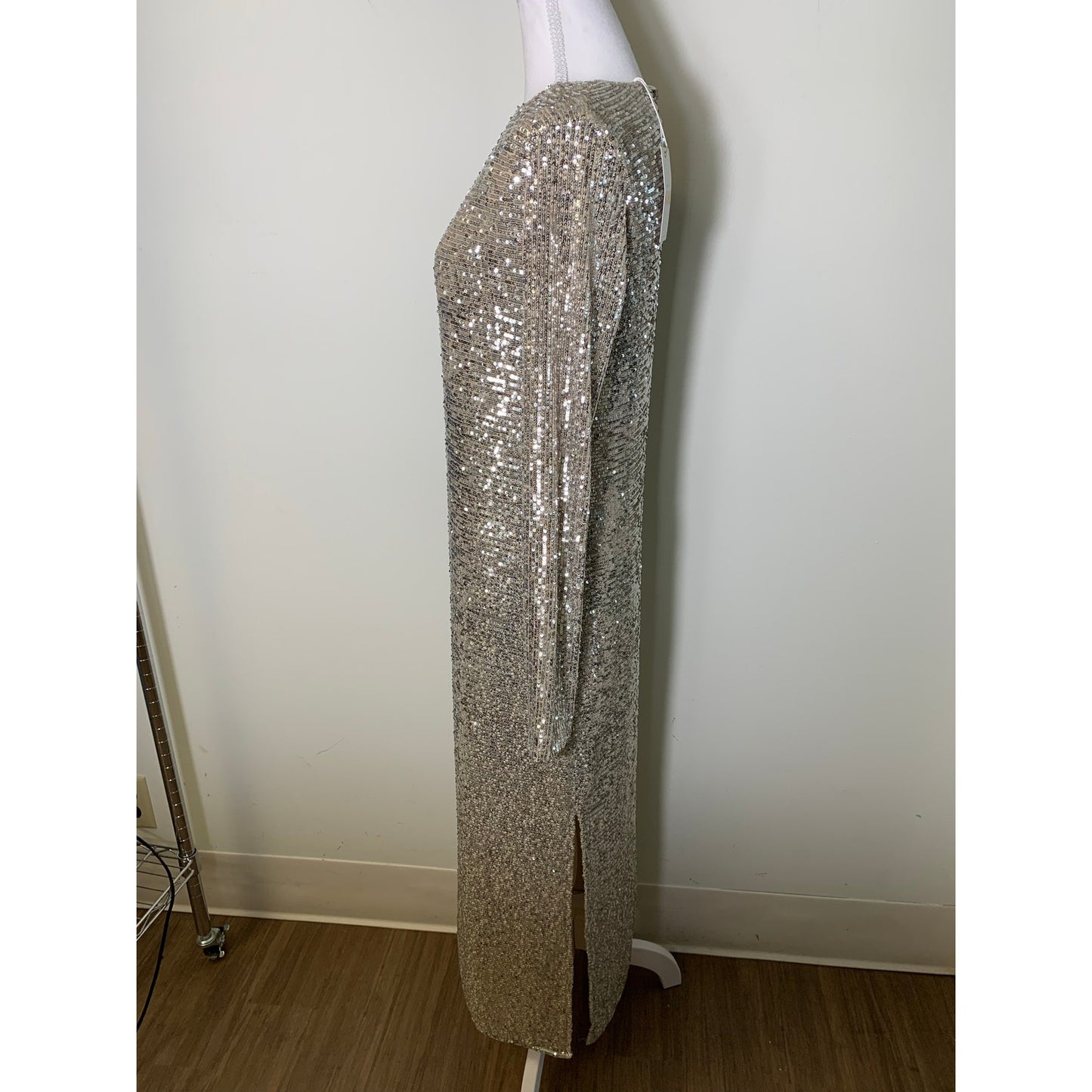 NWT Show Me Your Mumu Silver Sequin Long Sleeve Maxi Dress Sz XS