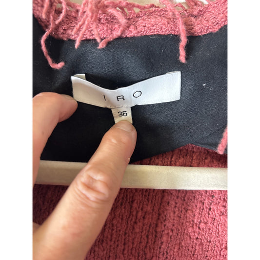 IRO Duty Pink Long Sleeve Textured Open Front Cropped Cardigan Sz 36