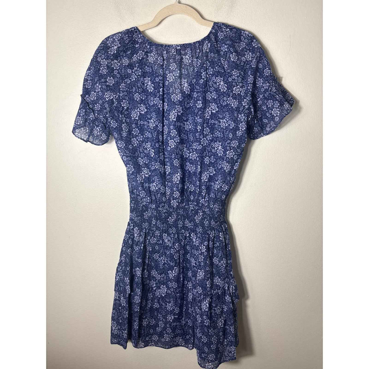 Parker Blue Floral Short Sleeve Cotton Knee Length Dress Sz S
