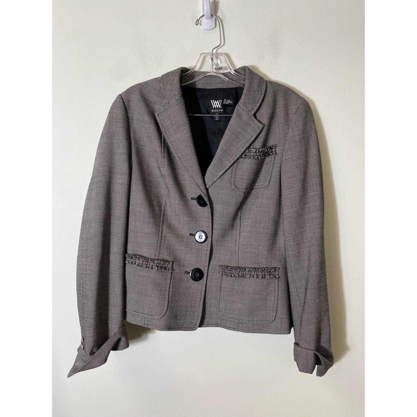 Worth Black White Long Sleeve Wool 3 Button Suite Set  Sz 10