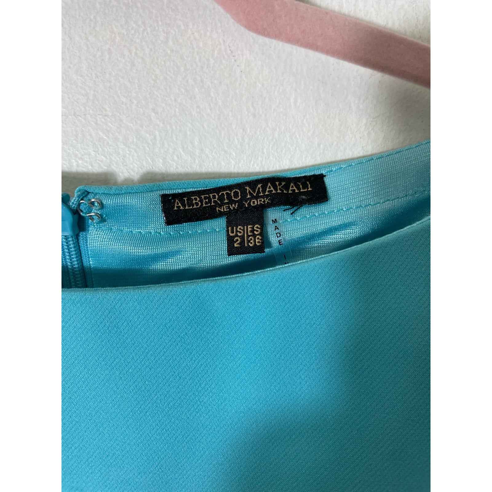 Alberto Makali Teal Knee Length Dress With Sequined Slit Sleeves Sz 2