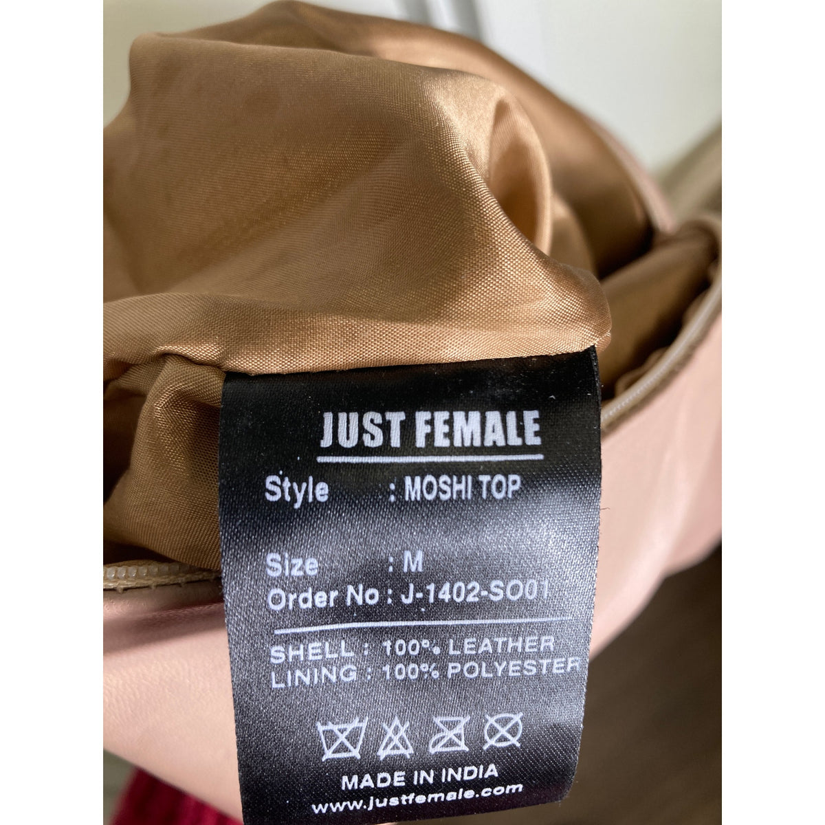 Just Female Moshi Leather Blush Pink Top Sz M