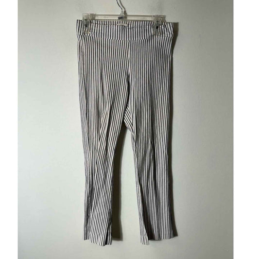 Avenue Montaigne White Gray Pin Striped Flare Leg Ankle Pants Sz 4