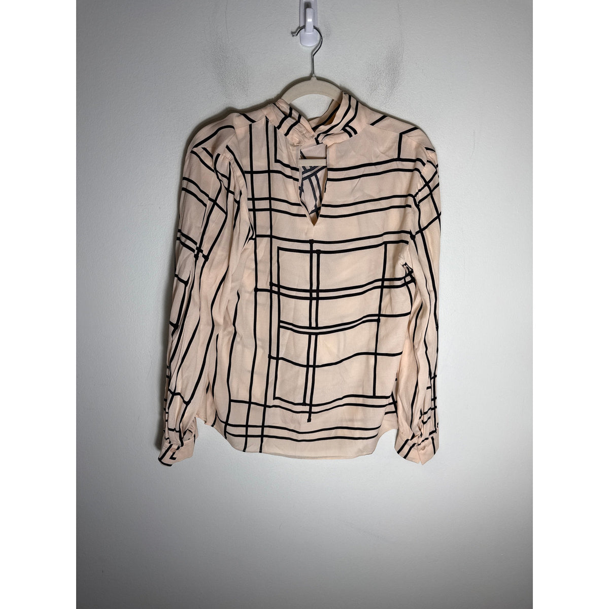 MNG Cream and Black Twist Neck Long Sleeve Blouse Sz 8