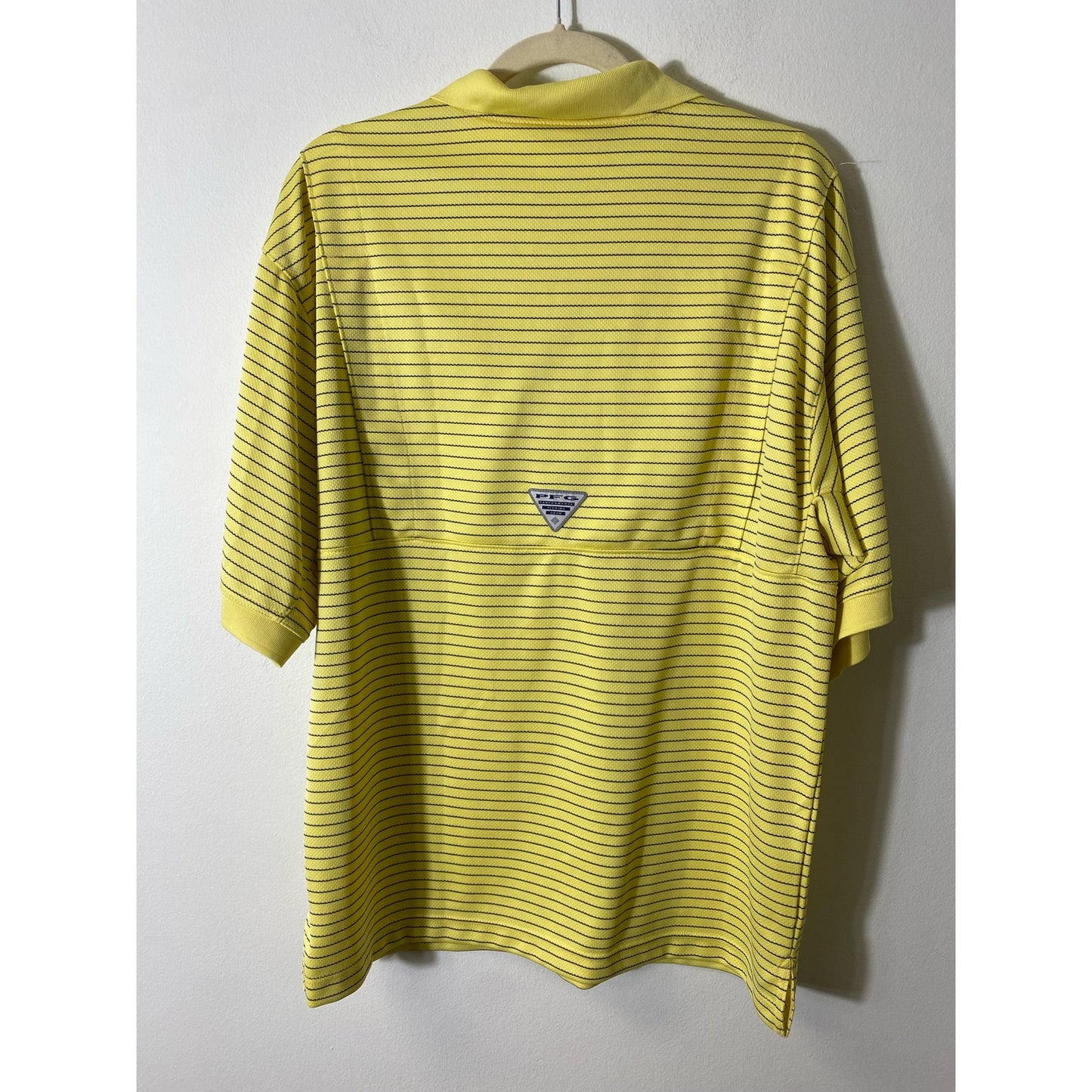 Men's Columbia PFG Yellow Striped Short Sleeve Polo Shirt Sz M