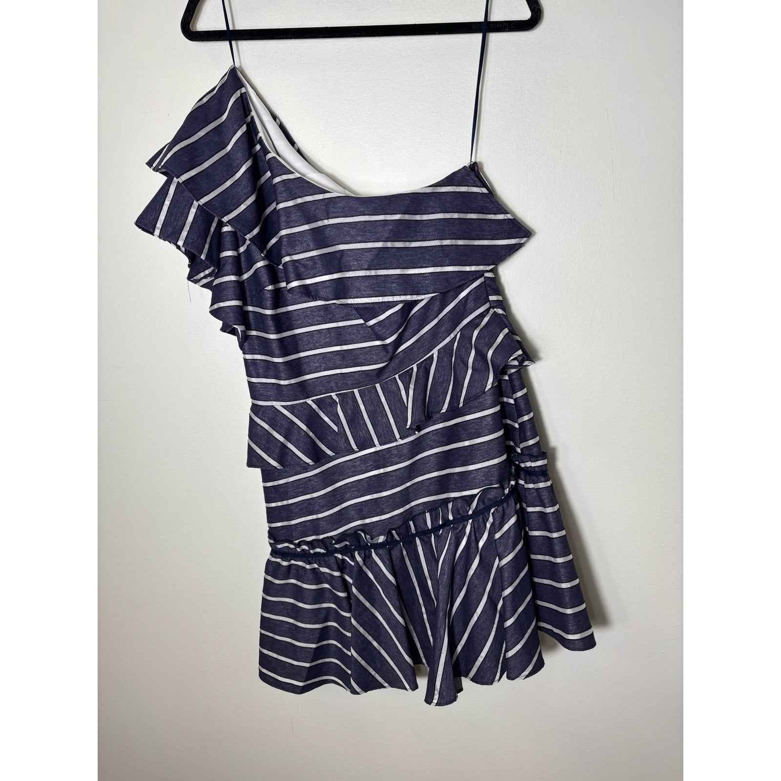 Prose and Poetry Navy Blue White Stripe One Shoulder Knee Length Dress Sz M