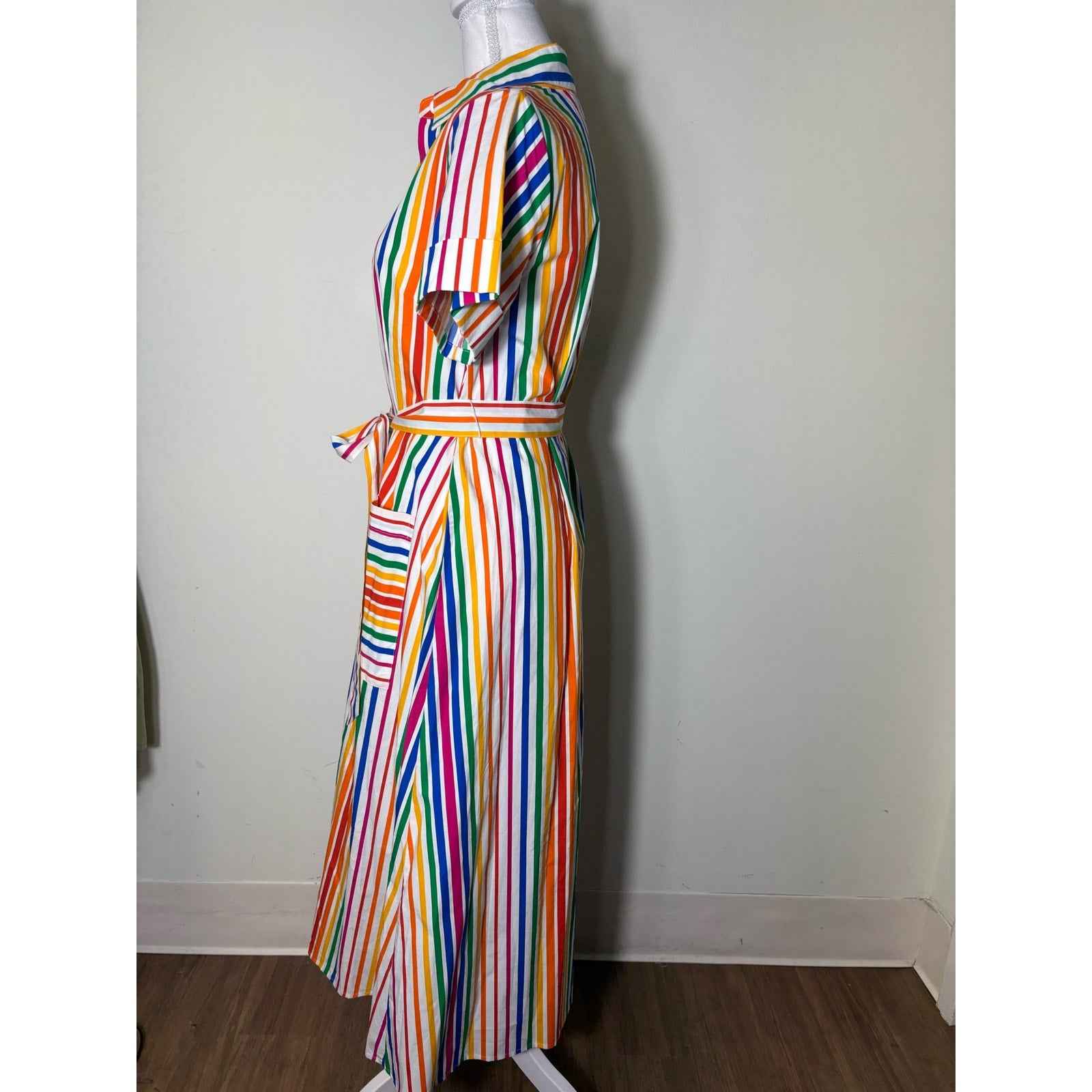 Cristopher John Rogers Multicolored Stripe Short Sleeve Button Up Maxi Dress S 2