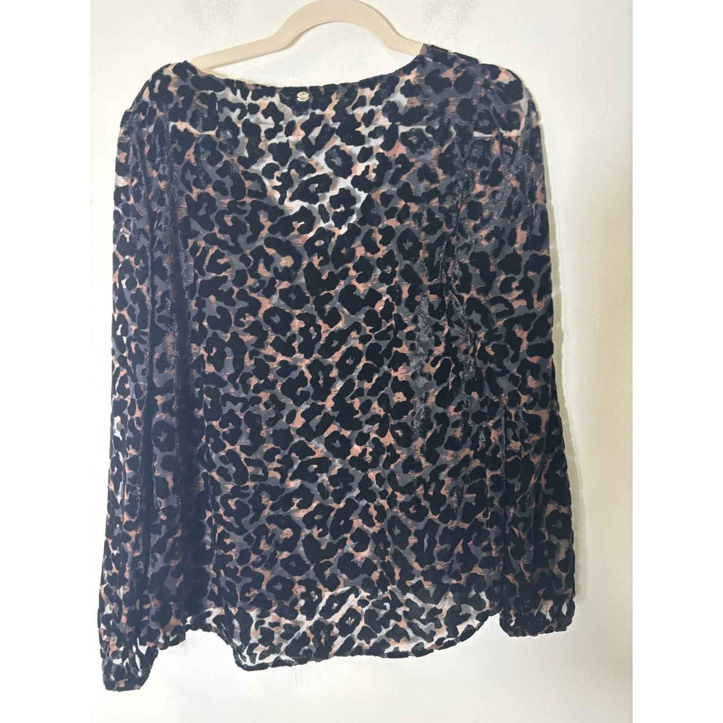 Guess Brown Black Cheetah Print Sheere Long Sleeve Shirt Sz M