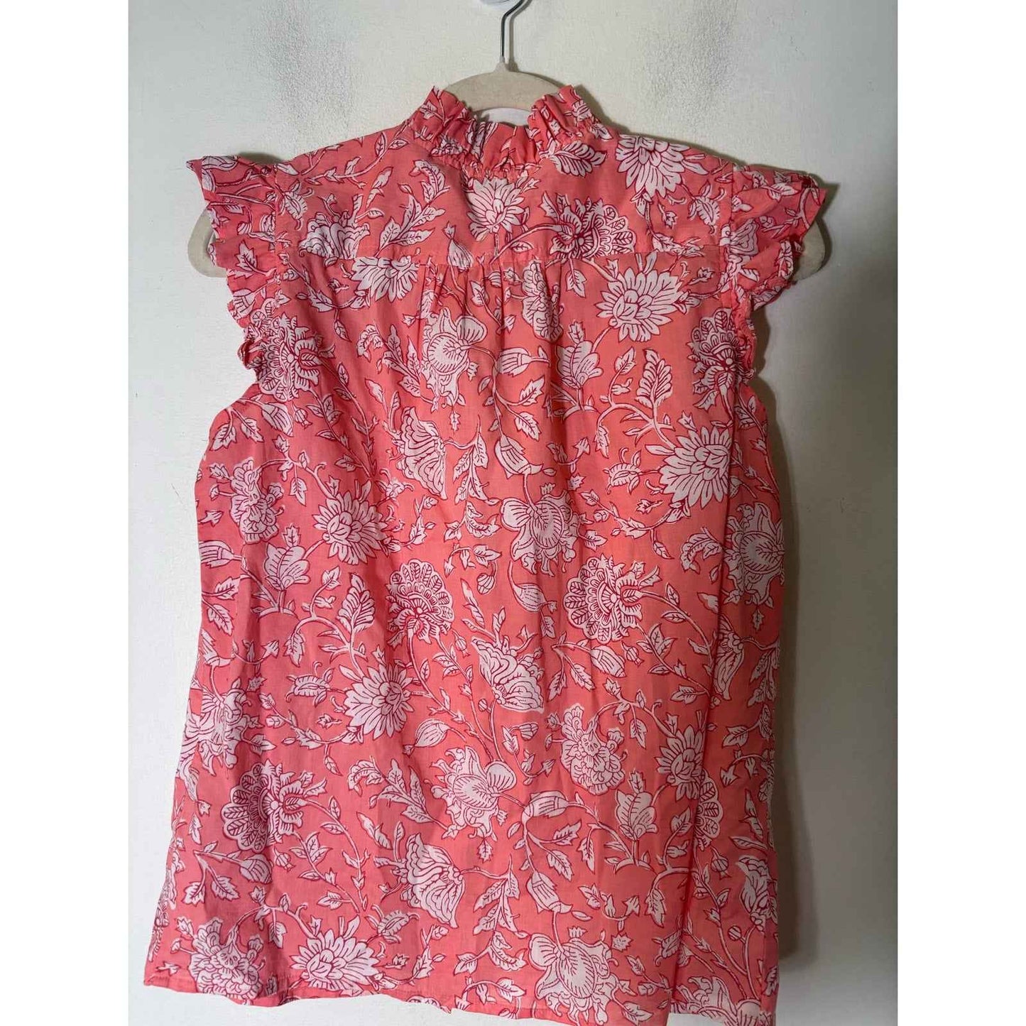 J. Crew Peach Print Flutter Sleeve Button Up V-Neck Shirt Sz S