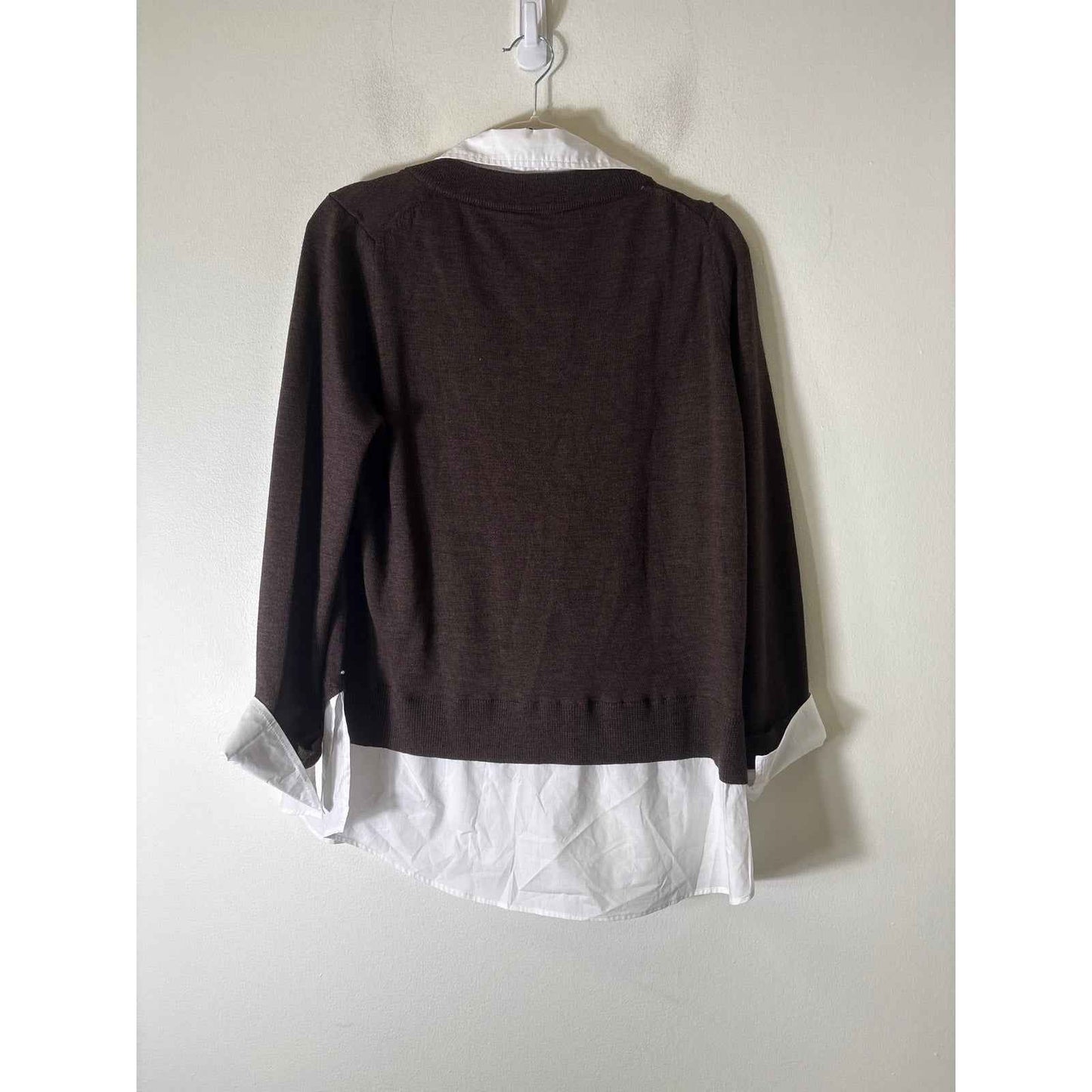 NWT Pearl by Lela Rose Chocolate Poplin Combo Sweater Sz L