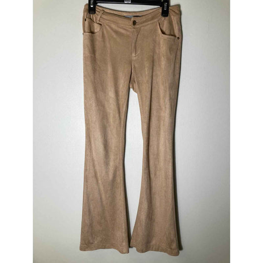 209 wst 38 Tan Faux Suede Flare Leg Zip Pants Sz 4