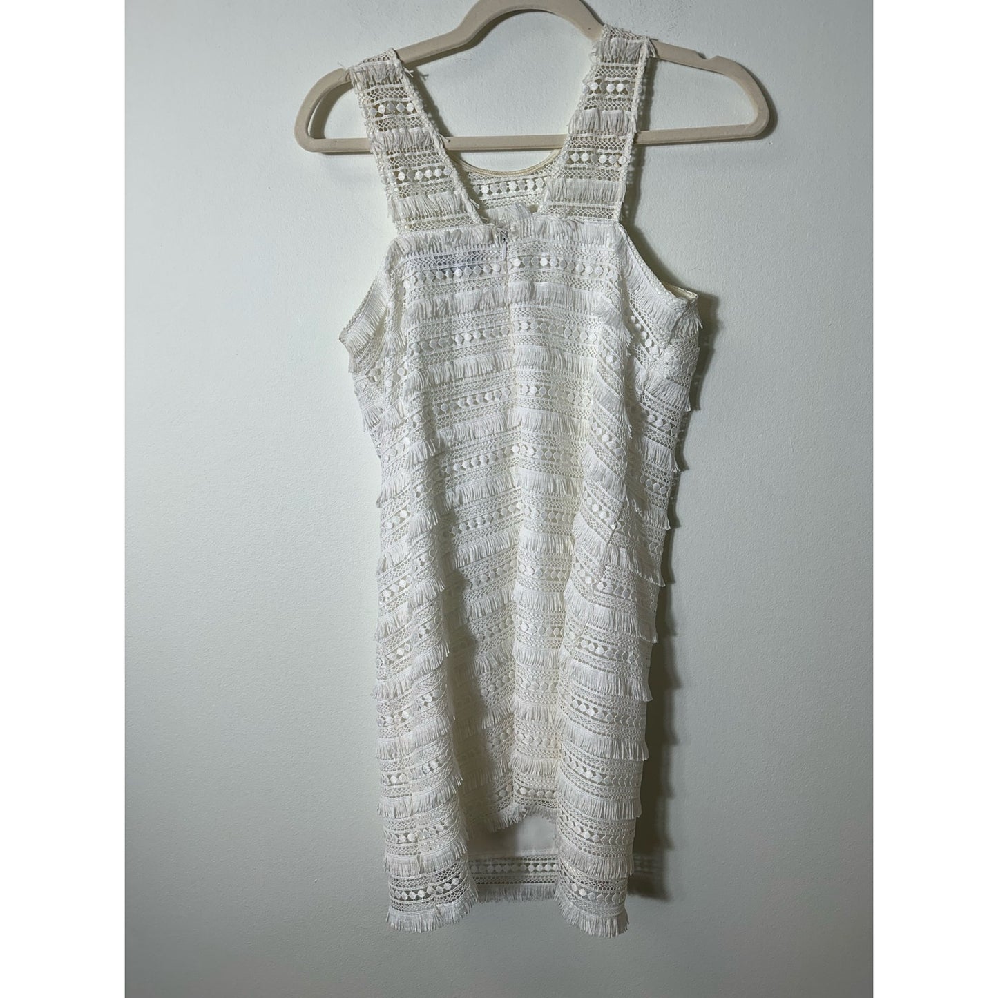 Ali & Jay White Fringe Crochet Lace Sleeveless Dress Sz S