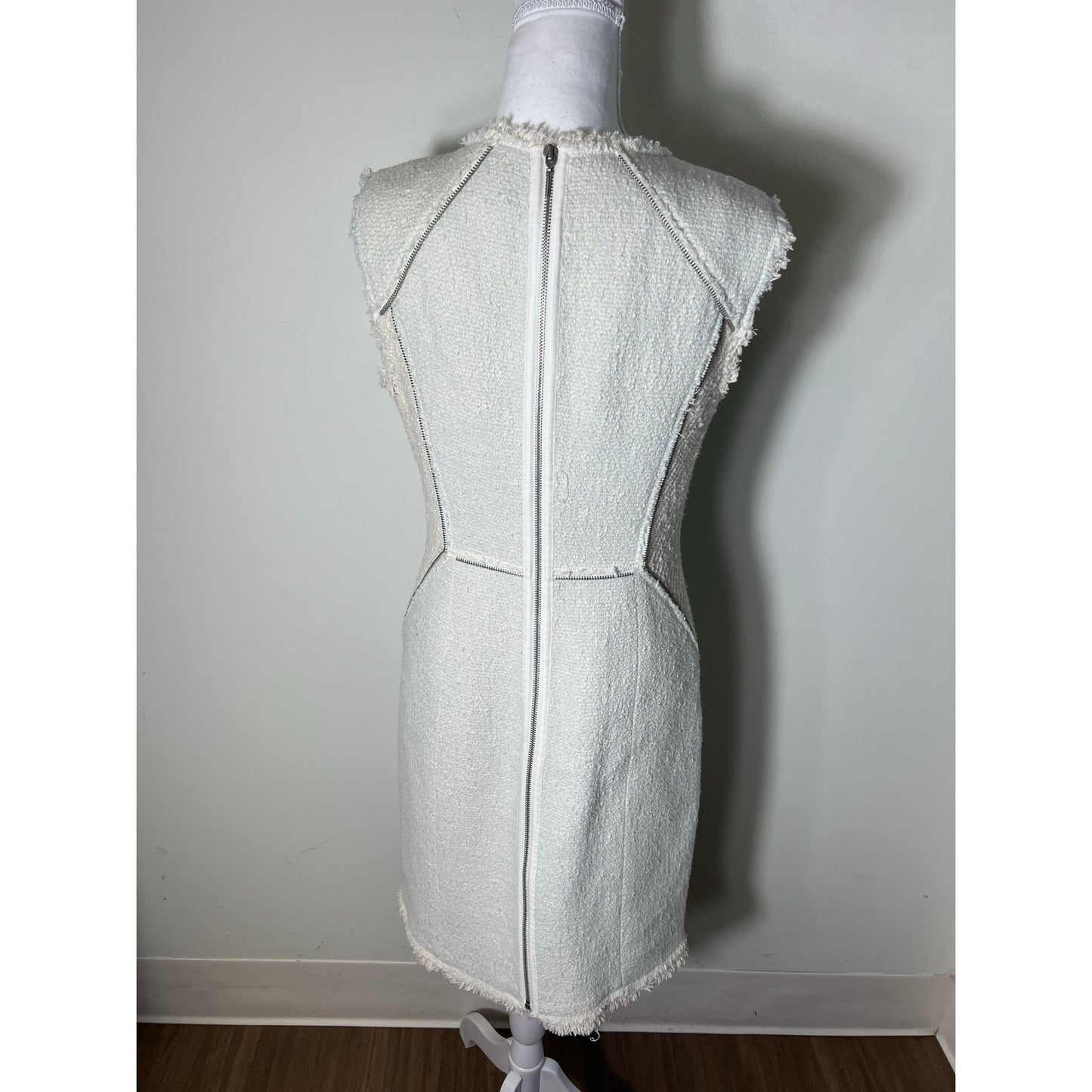 Rebecca Taylor Cream With Light Blue Insets V Neck Sleeveless Mini Dress Sz 8
