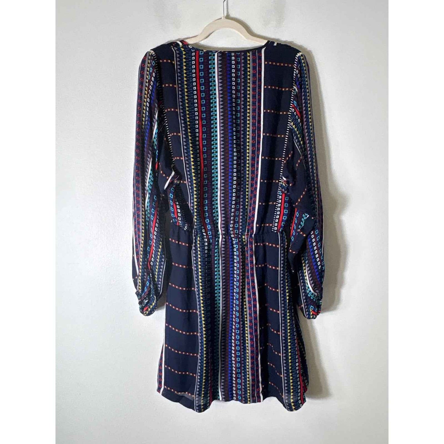 Parker Multicolor Geo Print Long Sleeve V-Neck Midi Dress Sz L