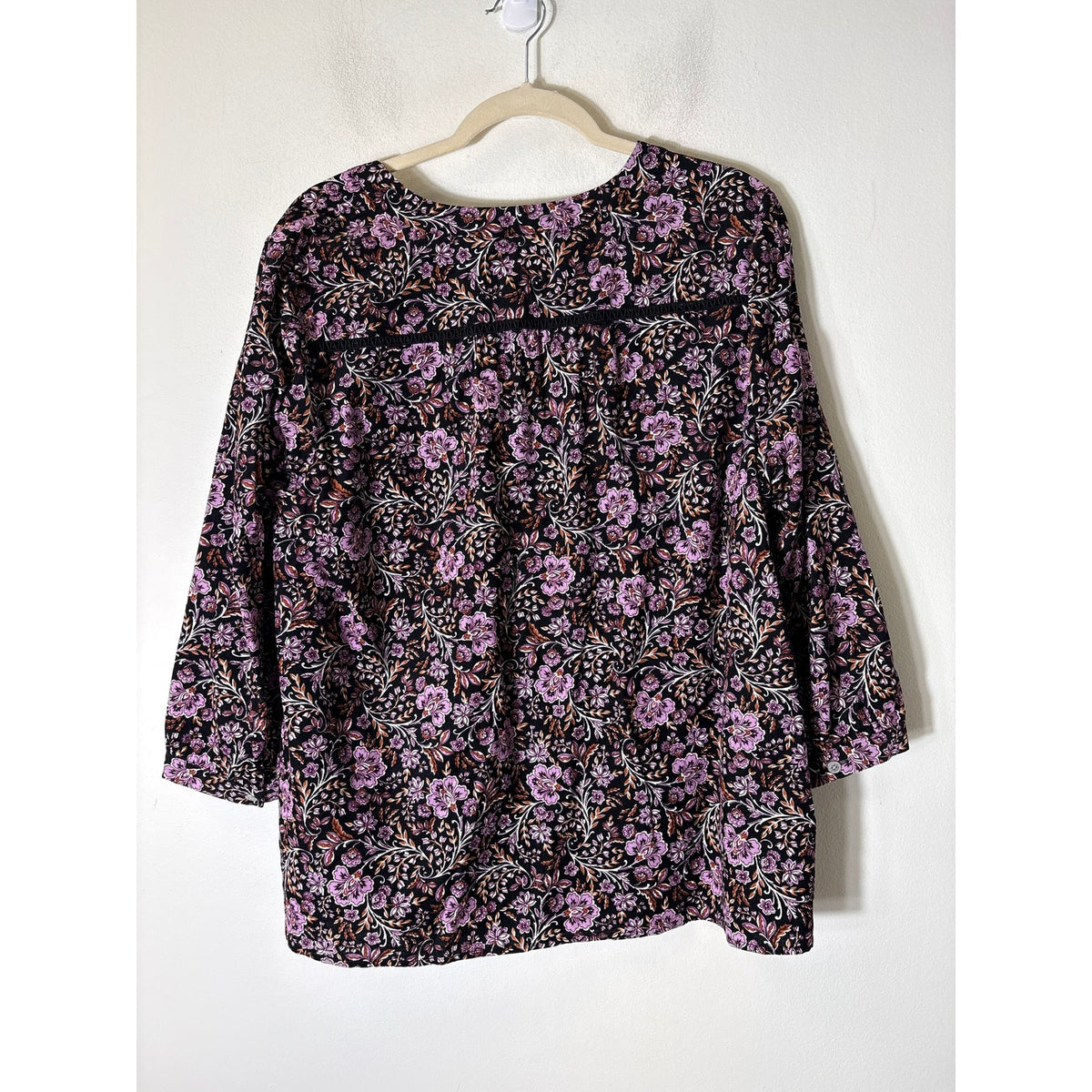 J.Jill Black and Purple Floral Corduroy Top Sz L