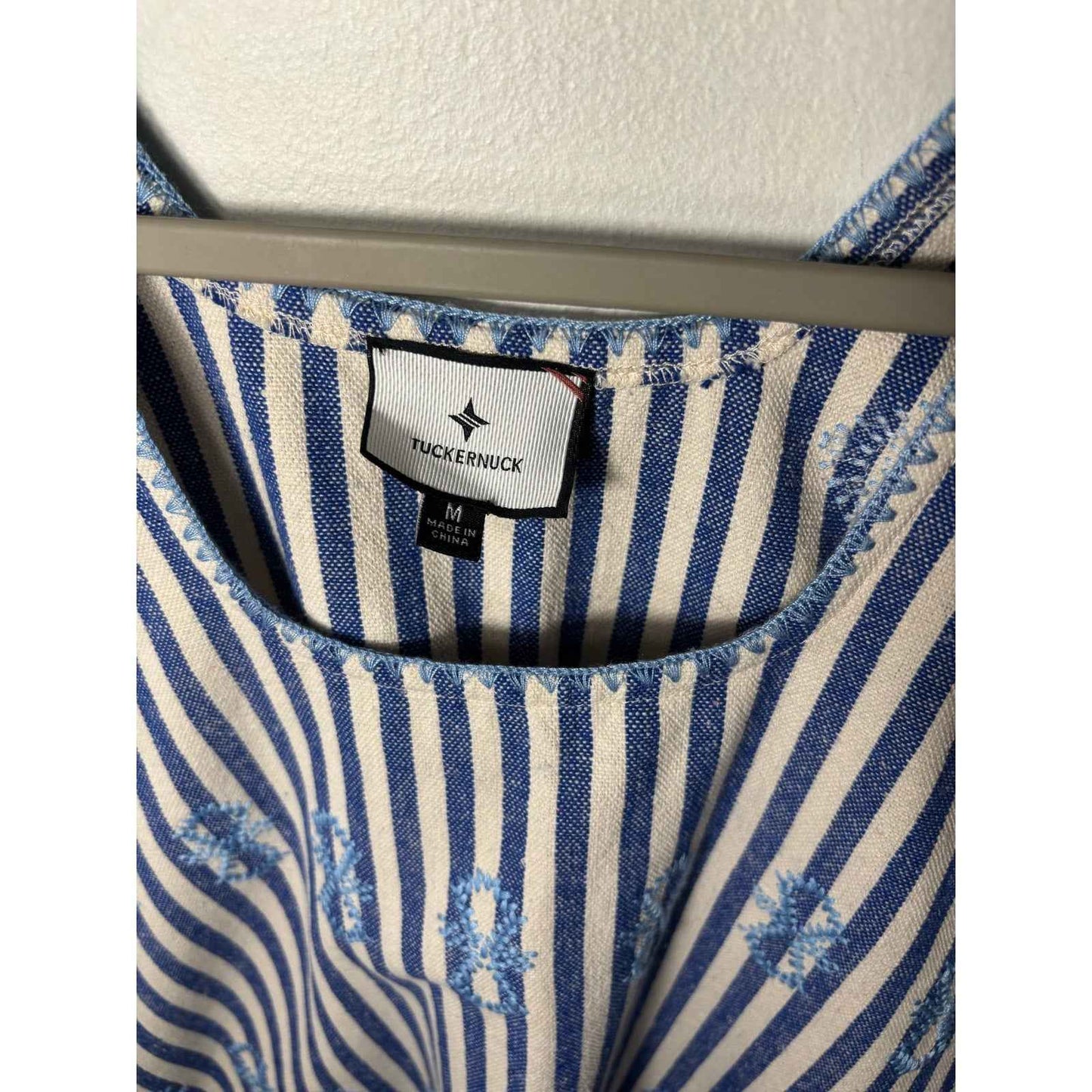 Tuckernuck Blue White Stripe Embroidered Sleeveless Mini Dress Sz M