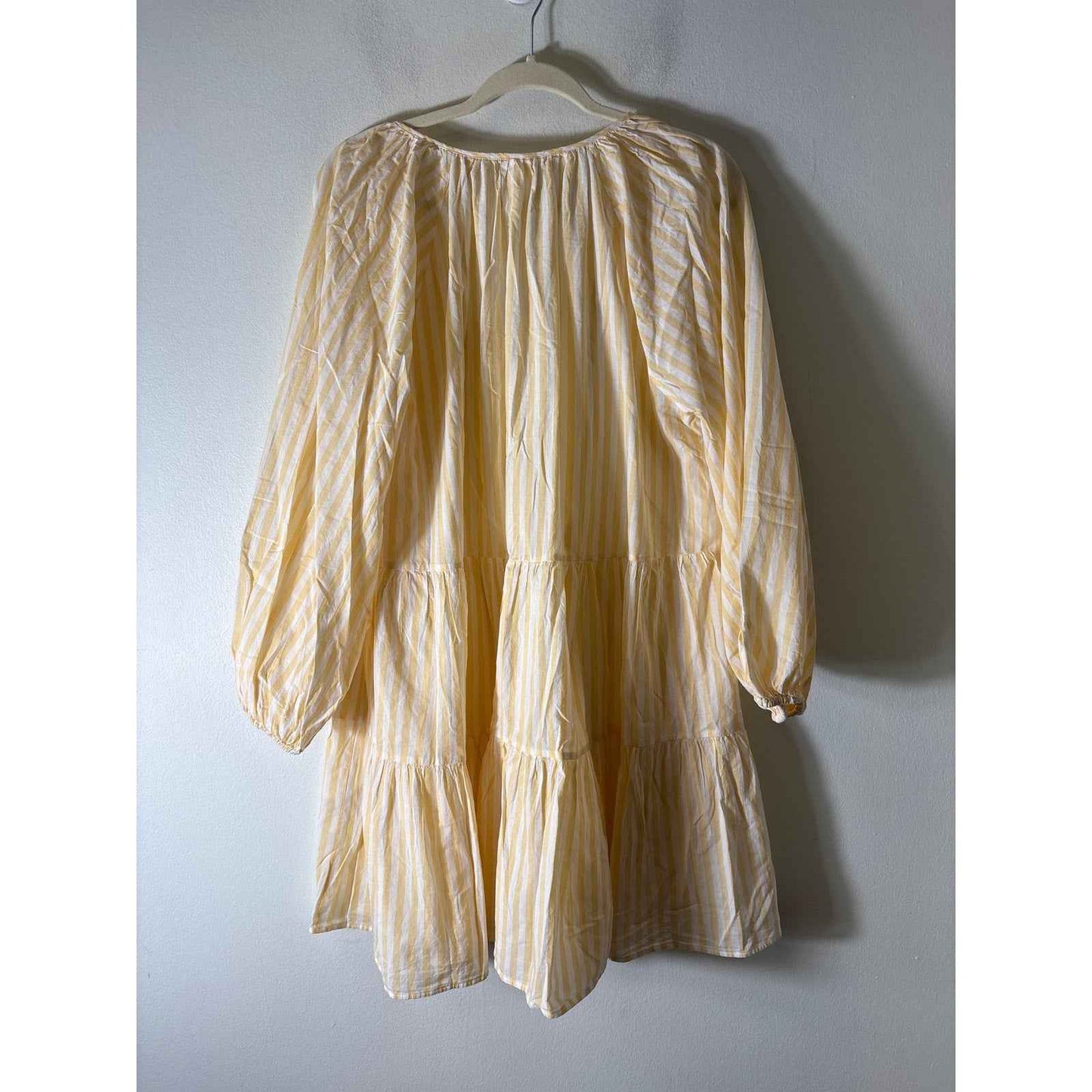 H&M Butter Yellow and White Stripe Tiered Dress Sz L